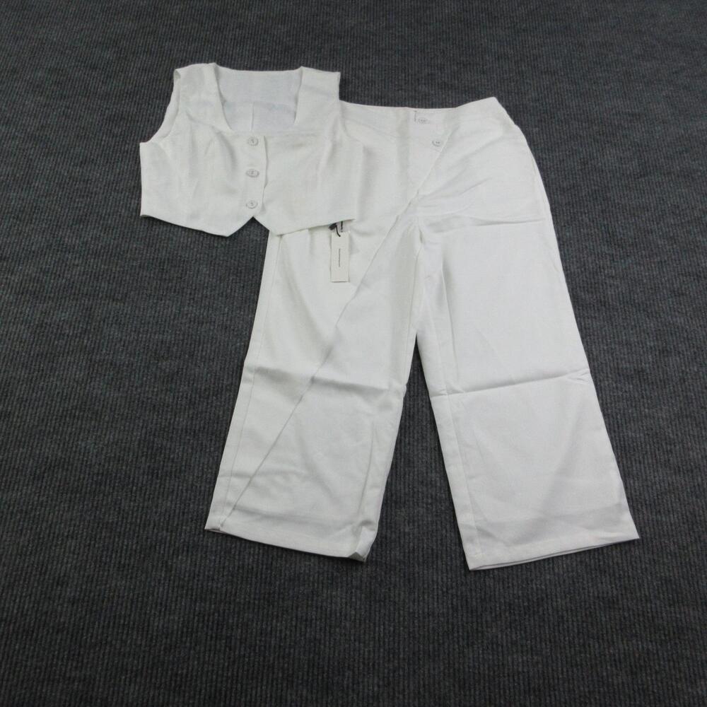 COMMENSE Pant Suit Womens S White Twill Tailored Slim 2-Piece Vest Pants NWT